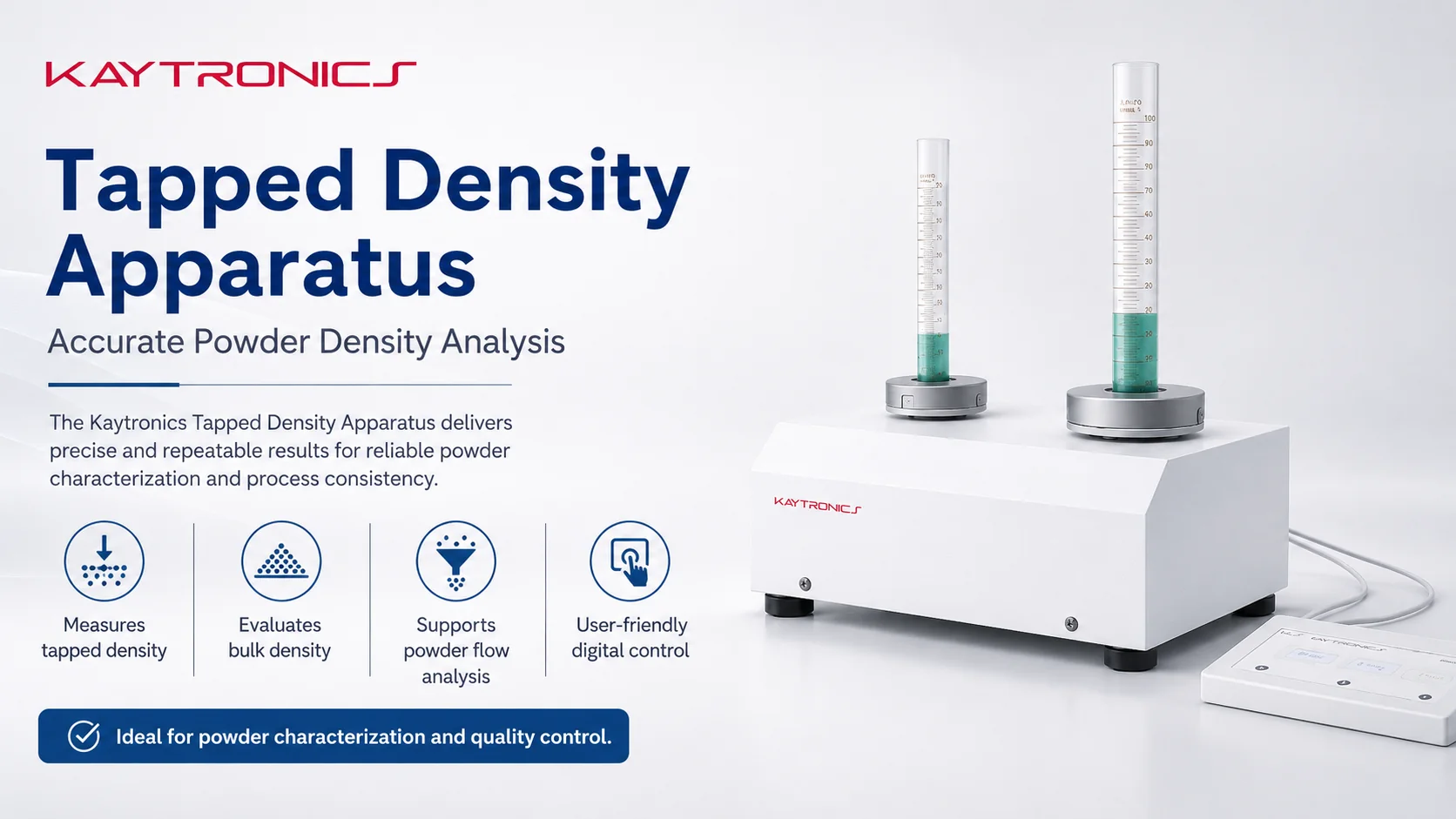 Kaytronics tapped density apparatus for powder testing